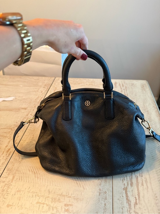 Tory Burch Handbags - Tory Burch Black Pebbled Leather Dome Satchel with Gold Hardware